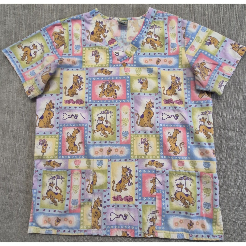 Cartoon Network Scooby-Doo Wear women's scrub top M front pockets V-Neck